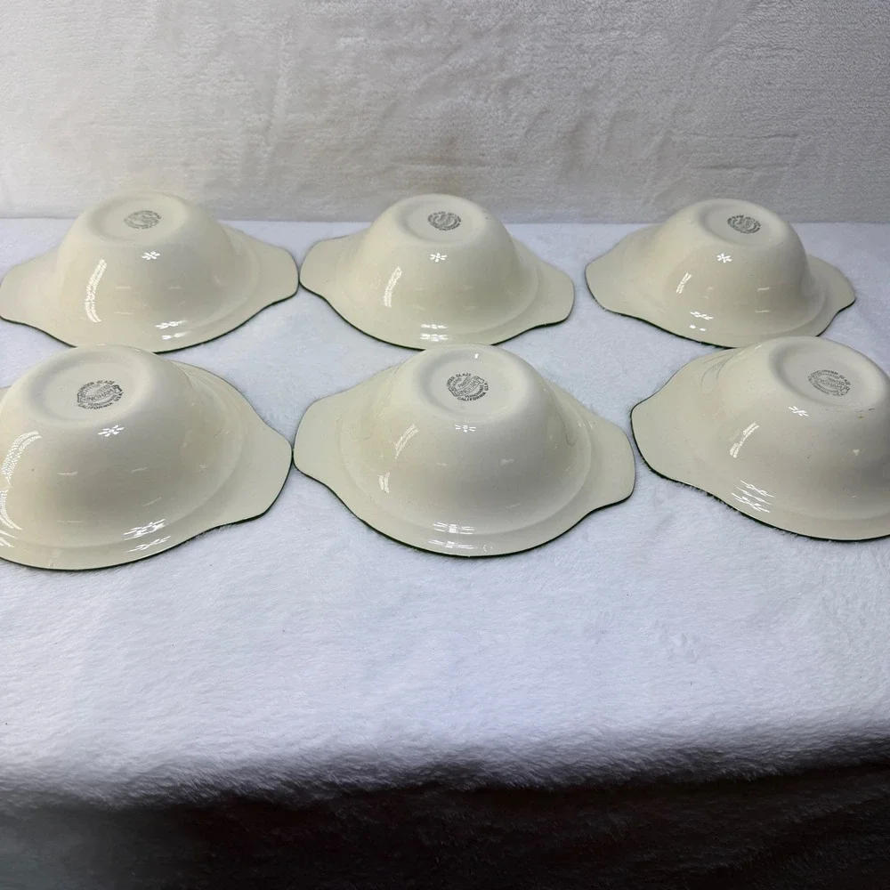 6 Green Vernonware Gingham Metlox Poppytrail Vernon Lugged Chowder Bowls‎ 7